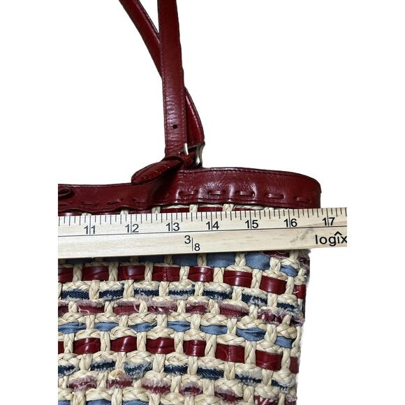 BRIGHTON Woven Red Leather Trim Tote Bag Heart Charm Paisley America RWB USA - Picture 12 of 16